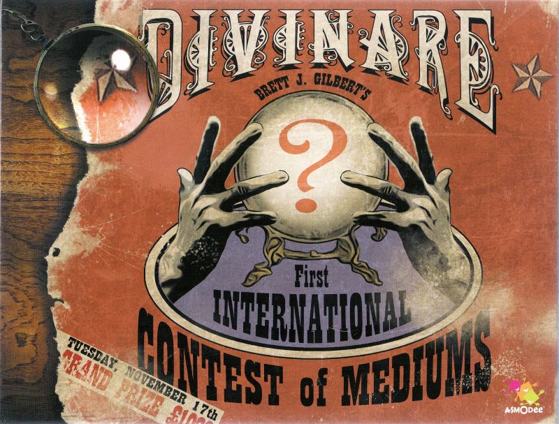 Box cover art of an invitation to the First International Contest of Mediums for the tabletop game Divinare