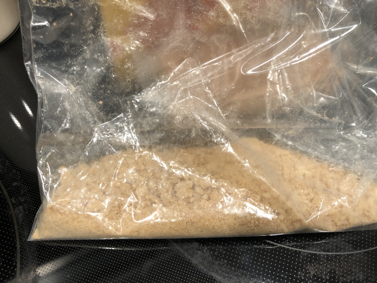 Zip-seal bag with crushed graham cracker/biscuits inside