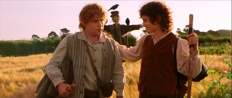 Sam and Frodo walking through the Shire