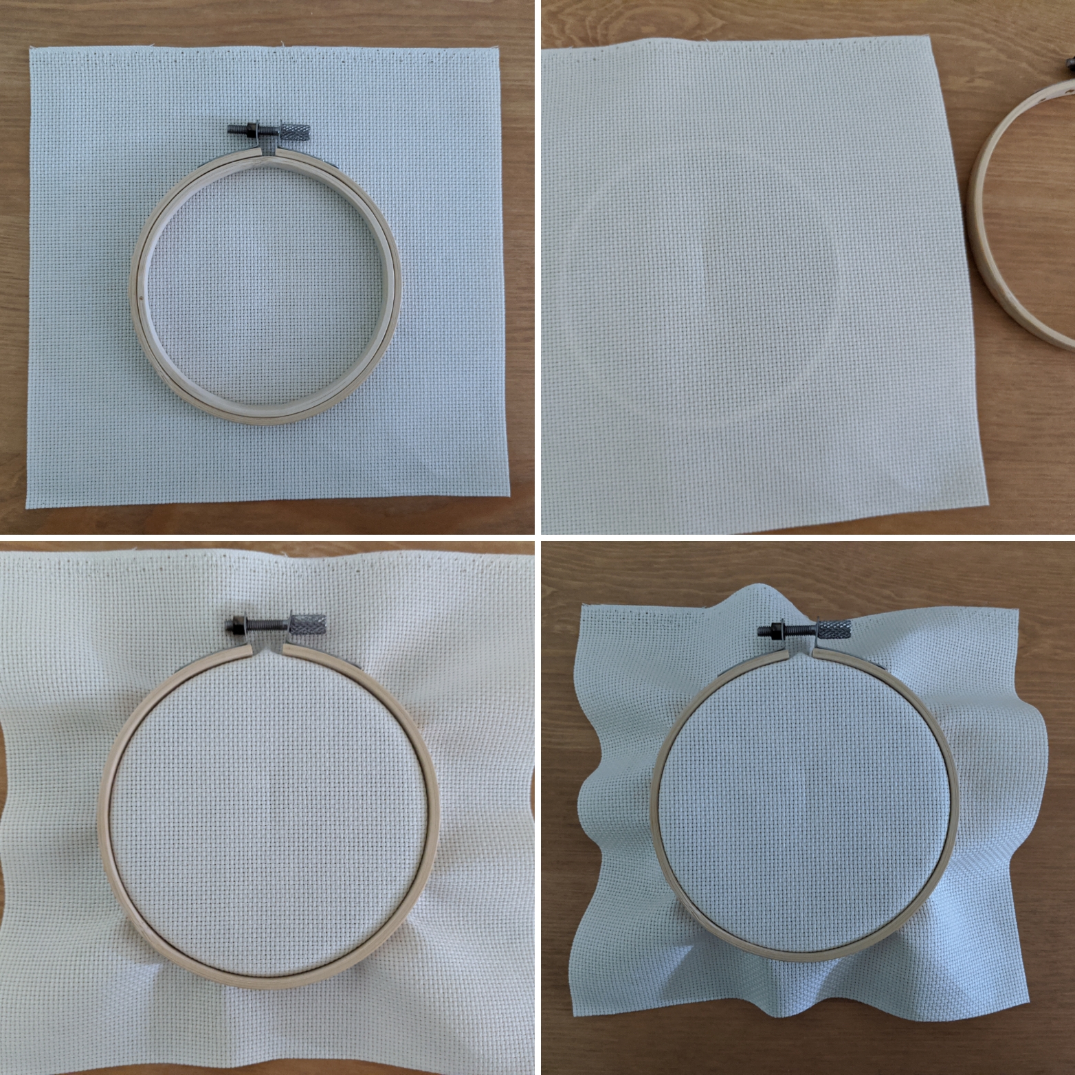 prepping a cross-stitch hoop with fabric