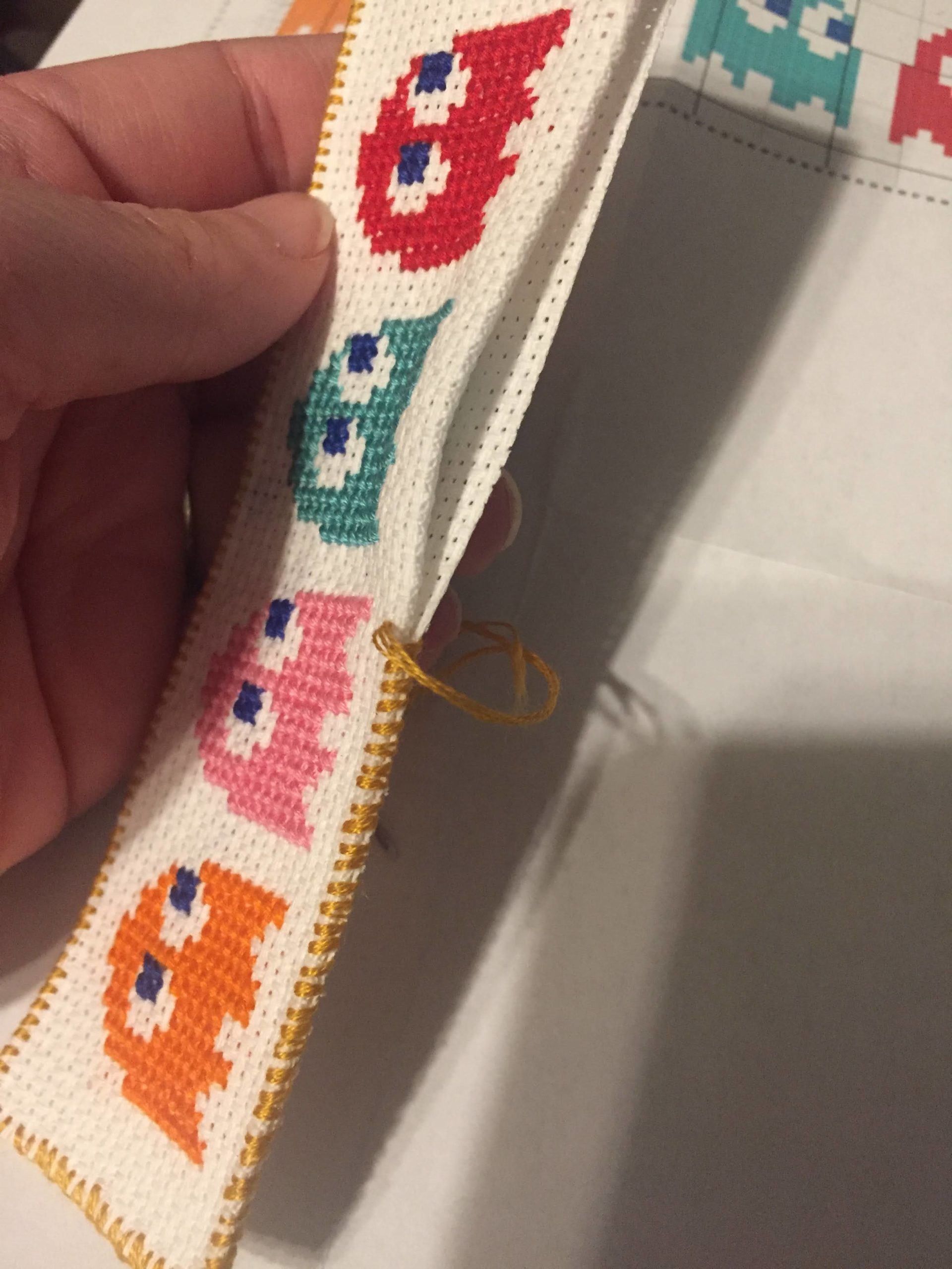 First time trying to cross stitch a bookmark. The Aida came unraveled at  the top corner before I could whipstitch to that point 😭 : r/NintendoStitch