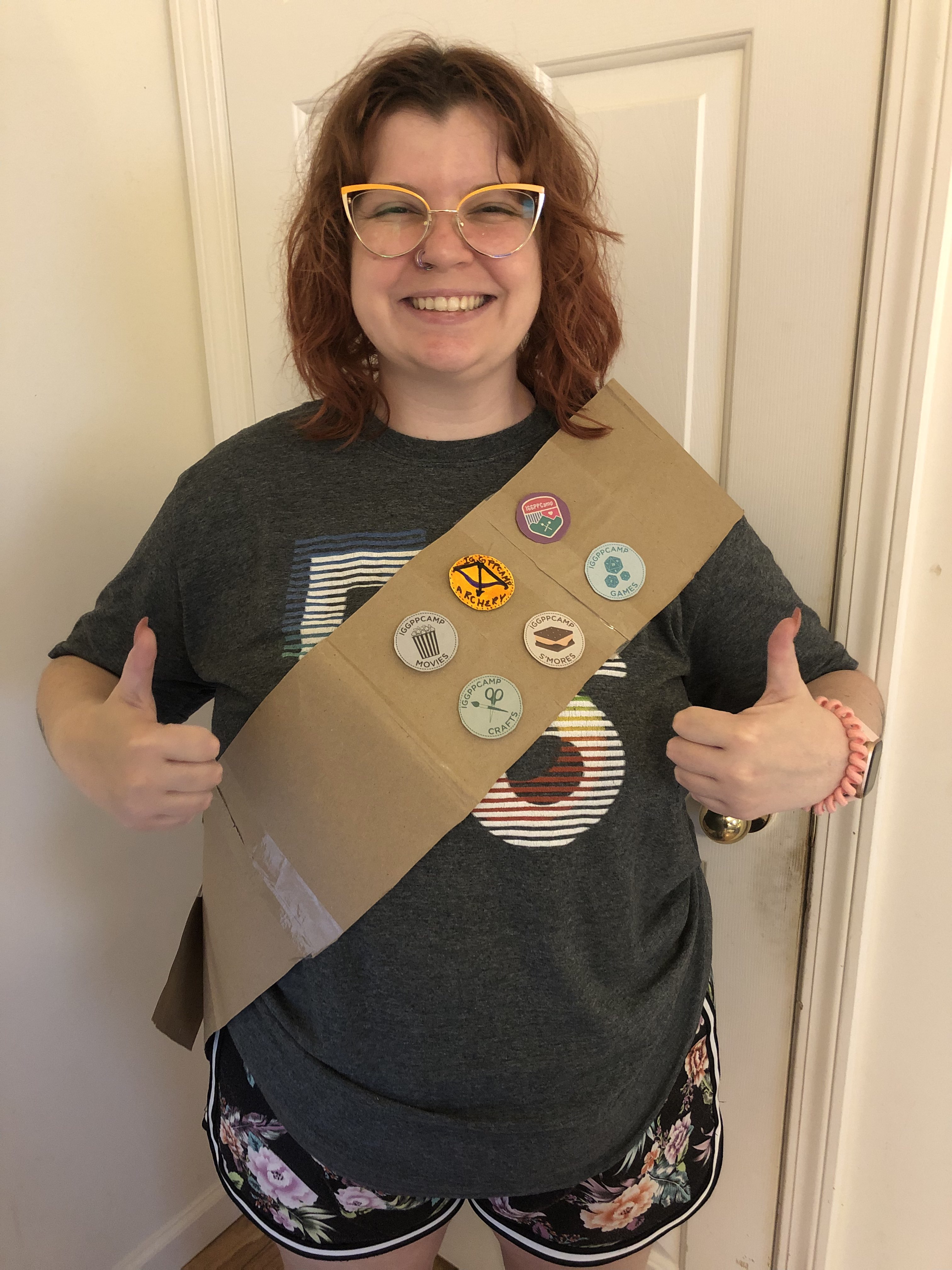 shot of Rizz wearing the paper bagsash, finished with badges