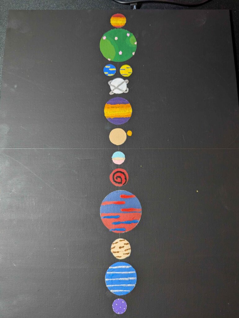 the circles have been painted in a variety of patterns and colors to make a planetary system 