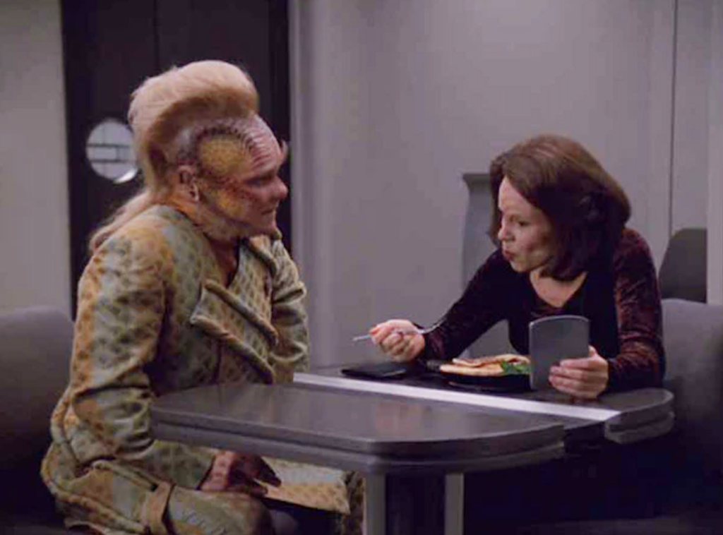 Star Trek Voyager crew eating pancakes