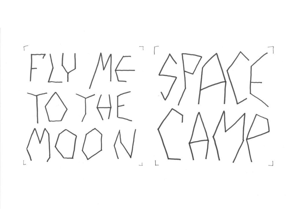 sample text reading "fly me to the moon" and "space camp"