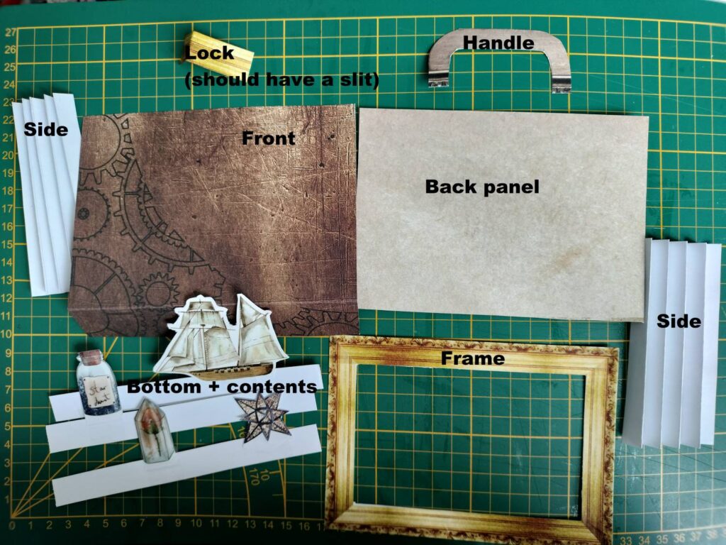 all the supplies for this craft are laid out on a green grid cutting board